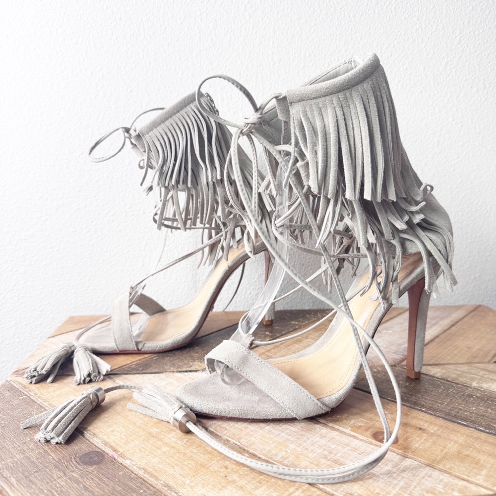 Shultz kagi Fringed Gray/Beige Lace Up Heels - Picture 2 of 16